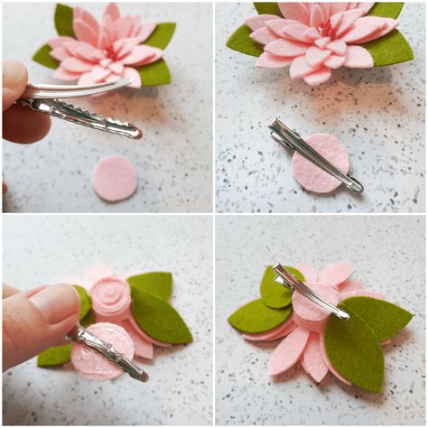 DIY Felt Flower Hair Clips - With Free Pattern | The Yellow Birdhouse Making Felt, Felt Flowers Patterns, Felt Hair Accessories, Felt Flower Tutorial, Felt Flowers Diy, Diy Flores, Felt Headband, Hair Clips Diy, Felt Hair Clips