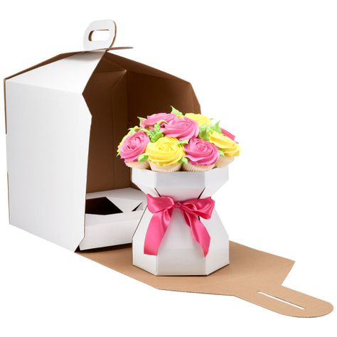 Cupcake Bouquet | Cake Box | DecoPac Cupcake Bouquet Box, Cupcakes Flores, Bouquet Cake, Cake Bouquet, Carrying Boxes, Bouquet Box, Pull Apart Cupcakes, Bouquet Delivery, Creative Box