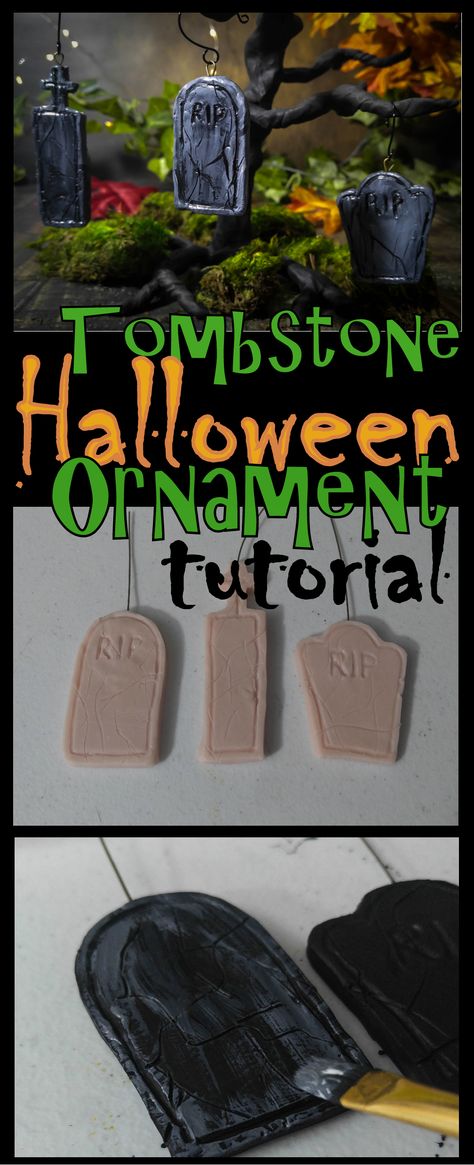 Mini Tombstones Diy, Polymer Clay Gravestone, Clay Tombstone, Cemetery Terrarium, Halloween Tombstones Diy, Tombstone Diy, Tombstone Halloween, Clay Halloween, Super Sculpey