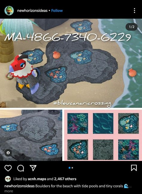 Acnh Island Designs Code, Acnh Ocean View, Cute Design Codes Acnh, Achn Qr Code, Acnh Underwater Island, Acnh Tide Pool, Animal Crossing Ground Codes, Acnh Frog Designs, Acnh Path Edge Design