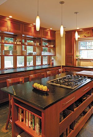 Craftsman Style Kitchen, Kitchen Cabinet Door Styles, Fine Homebuilding, Window Inspiration, Craftsman Kitchen, Traditional Kitchen Design, Black Countertops, Kitchen Cabinet Styles, New Kitchen Cabinets