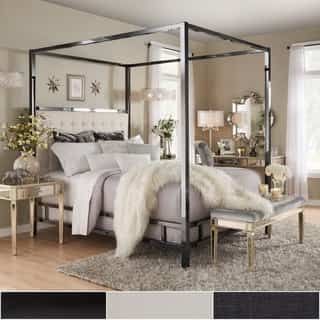 Overstock.com: Online Shopping - Bedding, Furniture, Electronics, Jewelry, Clothing & more Iron Four Poster Bed, White Panel Bedroom, Modern Canopy Bed, Canopy Bedroom Sets, Queen Canopy Bed, Farmhouse Bedroom Furniture, Metal Canopy Bed, Bedroom Tv Wall, Murphy Bed Ikea