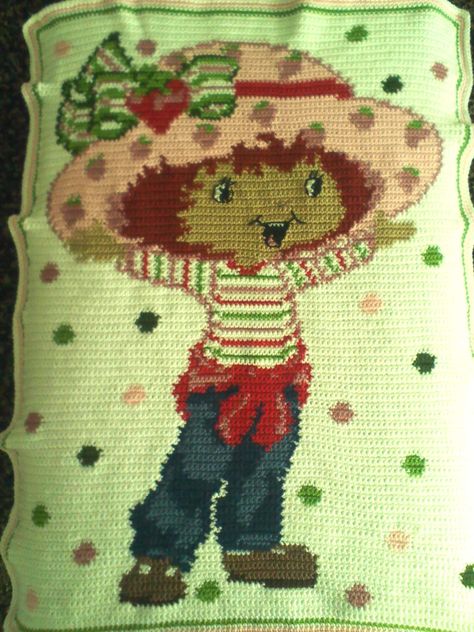 Strawberry Shortcake baby blanket Apricot Strawberry Shortcake, Strawberry Shortcake Baby, Baby Blanket Knitting, Crochet Baby Blanket, Blanket Baby, Blanket Throw, Baby Blanket Crochet, Strawberry Shortcake, Baby Fever