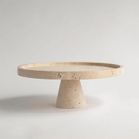 For Sale on 1stDibs - Put your delectable desserts on a pedestal with this gorgeous travertine cake stand from Kiwano. Hand crafted by Turkish artisans, this stylish display Unique Cake Stands, Cake Background, Pastry Stand, Marble Cake Stand, Marble Mirror, Round Wedding Cakes, Timeless Interior, Hexagon Coasters, Marble Cake