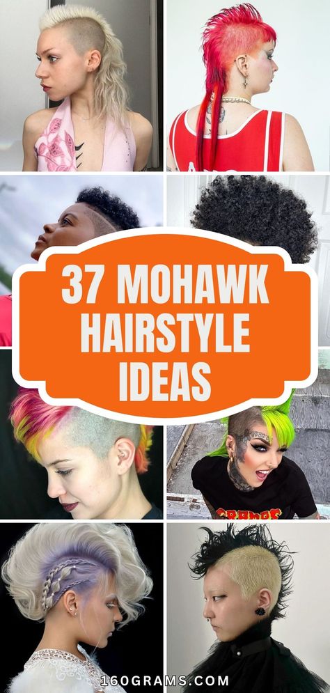 Save this pin for unique and edgy Mohawk hairstyles that will elevate your style game! Whether you're feeling bold or want to make a statement, these looks are sure to turn heads. Tap to discover your next fierce hairstyle! #MohawkHairstyles #EdgyHair #StandOutStyle Fauxhawk For Women, Mohawk Short Hair, Edgy Mullet, Mohawk Hairstyles For Black Women, Rainbow Mohawk, Punky Hair, Curly Mohawk Hairstyles, Mohawk Updo, Punk Mohawk