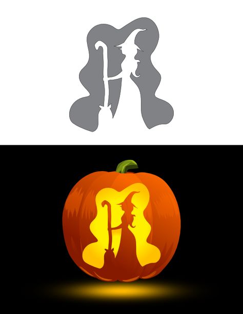 Printable Beautiful Witch Side View Pumpkin Stencil Witch Pumpkin Carving Stencils, Pumpkin Carving Witch, Pumpkins Stencils, Witch Pumpkin Stencil, Witch Pumpkin Carving, Witch Stencil, Free Printable Pumpkin Carving Stencils, Harry Potter Pumpkin Carving, Free Pumpkin Stencils