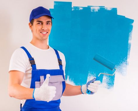 Premium Photo | Male painter paints a wall and shows thumb up. Berger Paints, People Inspiration, Inmobiliaria Ideas, Painting Logo, Thumb Up, Office People, Bridal Sarees South Indian, House Painter, Human Logo