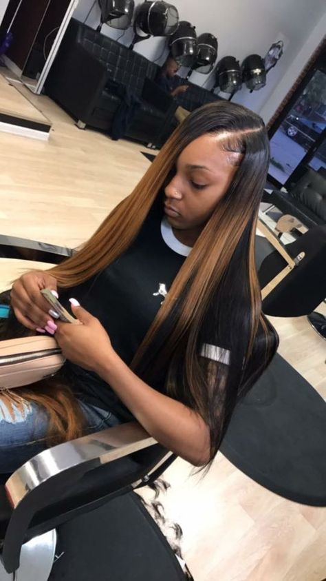 Ombre Side Part Sew In, Side Part Sew In With Highlights, Sew In With Highlights, Sew In Straight Hair, 2000s Hair, Highlight Hair, Hair Magic, Lace Fronts, Hairstyles Straight