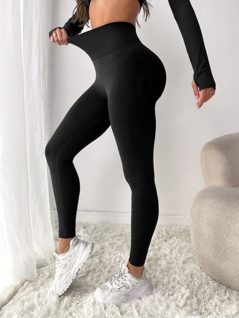 Yoga Basic Running Tights Seamless High Stretch Bubble Butt Push Up Tummy Control Active LeggingsI discovered amazing products on SHEIN.com, come check them out! Push Up Leggings, Basic Yoga, Gymshark Leggings, Gym Fit, Running Tights, Active Leggings, Women Sports, Seamless Leggings, Sports Leggings