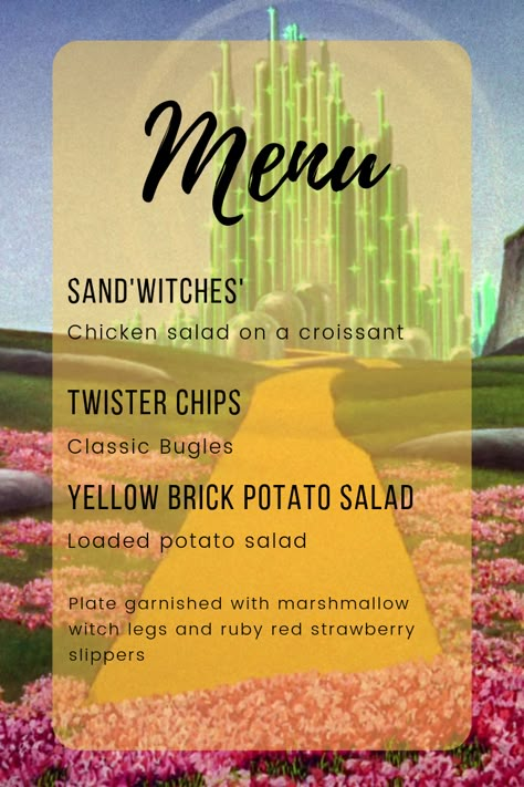 Wizard Of Oz Themed Party Food, Wizard Of Oz Food Ideas Themed Parties, Wizard Of Oz Dinner Party, Wizard Of Oz Movie Night, Wizard Of Oz Themed Food, Wizard Of Oz Party Food, Wizard Of Oz Teacher Appreciation Week, Wizard Of Oz Food Ideas, Wizard Of Oz Activities