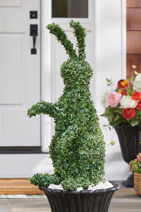 This whimsical bunny rabbit faux boxwood topiary can be used as an urn filler or staked down on the lawn - no pruning skills or watering required. Easter Church Decor, Bunny Topiary, Easter Yard Decorations, Whimsical Bunny, Spring Decor Ideas, Easter Gift Ideas, Church Easter Decorations, Student Christmas Gifts, Easter Pillows