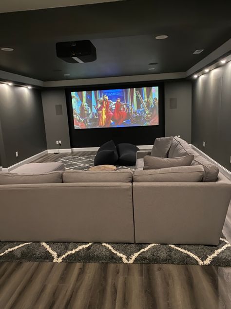 Basment Movie Theater Idea, Theater Room Ideas On A Budget, Indoor Cinema, Small Cinema Room, First Home Essentials, Theatre Room Ideas, Home Theater Room Design, Theater Room Design, Movie Room Decor