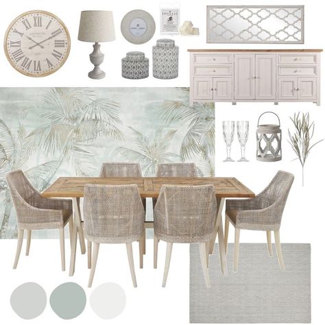 Dining rooms look fabulous with wallpaper. Take one or two colours from the wallpaper to inspire your furniture and accessory choices. Coastal Kitchen Table, Rustic Style Furniture, Black Kitchen Table, Country Style Furniture, Timber Dining Table, Farmhouse Chairs, Crossback Chairs, Furniture Packages, Large Sideboard