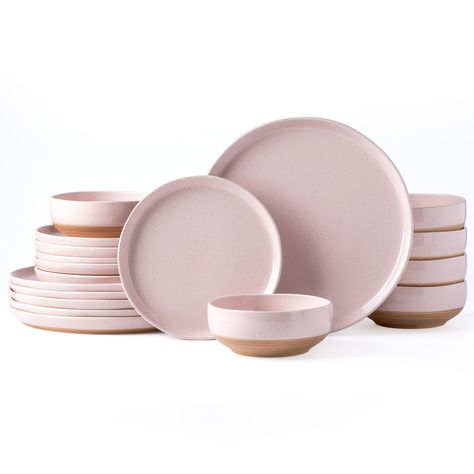 PRICES MAY VARY. HEALTHY & EXCELLENT VALUE : These dinnerware set are made of degradable clay making it free of lead and cadmium, NO need to worry about harmful substance leaching into your drinking and food, Twice fired premium ceramic make it sturdy, durable and chip-resistant for long use. WHAT’S IN THE BOX: These series 18-piece dinnerware set includes 6Pcs 10.5” Dinner Plates, 6Pcs 8” Dessert Plates, 6Pcs 6.” (24 OZ) cereal bowls, making it a great set service for 6. MODERN DESIGN WITH HAND Aesthetic Plates Set, Flat Plates, Kitchen Plates, Dinnerware Set Modern, Pink Dinnerware, Pink Dishes, Shared Apartment, Pink Plates, Clay Making