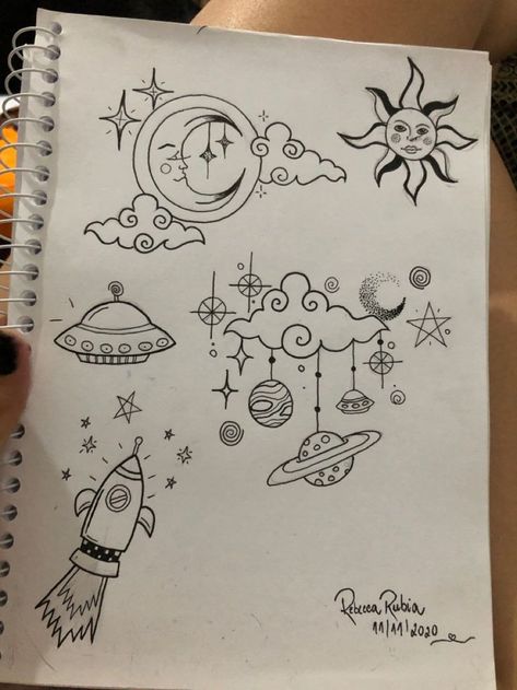 Celestial Sketch, Celestial Doodles, Celestial Drawings, Punk Doodles, Planet Sketch, Astronaut Drawing, Doddle Art, Space Drawings, Cute Easy Doodles