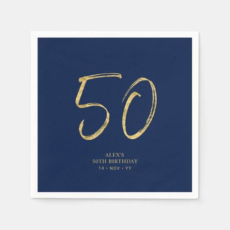 Fifty  Gold & Navy Blue Lettering 50th Birthday Napkins  Zazzle 50th Birthday Napkins, Navy Blue Napkins, Background Matching, Gold Chic, Blue Napkins, Birthday Napkins, Custom Napkins, Navy Blue Background, 50th Birthday Party