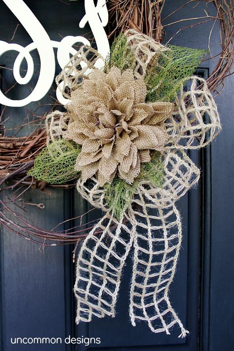 Hanging Christmas Tree - wreath chandelier ***This would be great with green wreaths, red ornaments and gold ribbon. Description from pinterest.com. I searched for this on bing.com/images Wood Monogram, Burlap Projects, Burlap Flower, Burlap Bow, Burlap Crafts, Burlap Flowers, Monogram Wreath, Jute Twine, Wreath Crafts