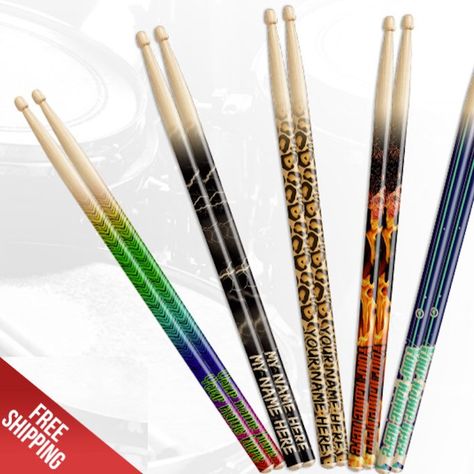 Free shipping in the U.S. for the first time in my Etsy store! The world's best personalized drumsticks.   It's the ultimate Drummer gift! Custom Drumsticks, Cool Drum Sticks, Personalized Drumsticks, Drum Stick Bag, Drum Sets Custom, Drum Accessories Sweetwater, Drummer Gifts, Drum Sticks, World's Best