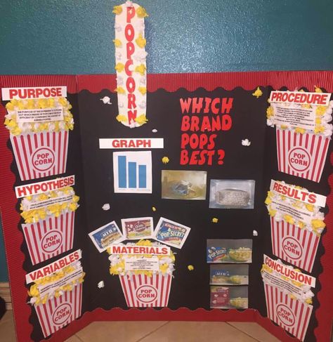 Popcorn Science Fair Project Comparison Science Fair Projects, Science Fair Projects Popcorn, Which Popcorn Pops The Best Science Fair, Popcorn Science Fair Project Board, Food Science Fair Projects, Stem Fair Project Ideas, 5th Grade Science Fair Projects Ideas, Popcorn Science Fair Project, Popcorn Science