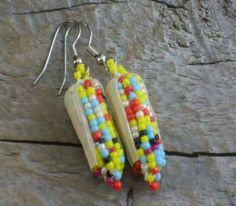 Moccasin Earrings, Indigenous Crafts, Summer Beads, American Corn, Corn Bead, Corn Earrings, Peacock Crochet, Thanksgiving Earrings, 3d Beading