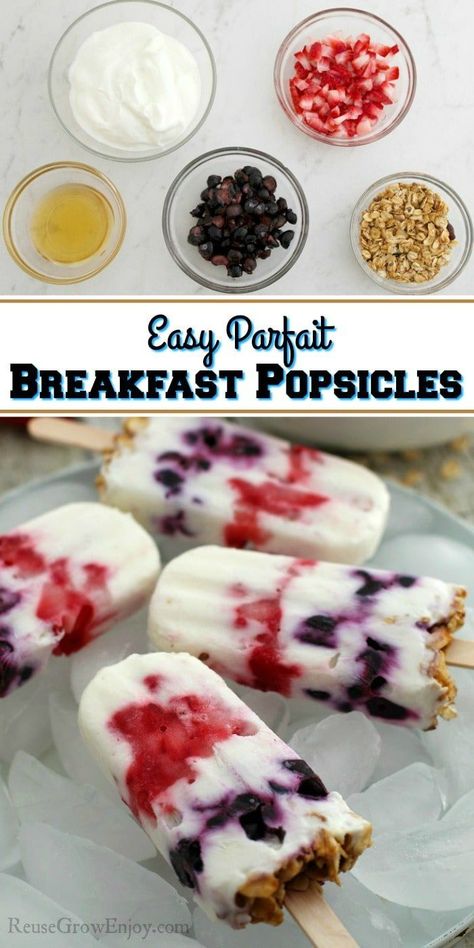 Ever need to grab something for breakfast and run out the door? Maybe it is a hot day and you don't want a hot meal? Try these tasty and easy Parfait Breakfast Popsicles! Freezable Breakfast, Freezer Breakfast Meals, Breakfast Popsicles, Breakfast Hotel, Toddler Breakfast, Parfait Breakfast, Frozen Breakfast, Breakfast Prep, Summer Breakfast