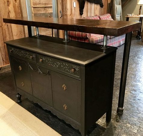 Dresser Bar Diy, Dresser Into Bar, Cabin Garage, Pirate Bar, Building A Home Bar, Furniture Refurbishing, Dresser Bar, Rustic Entryway Table, Bourbon Room