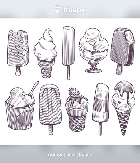 Ice Cream Sketch, Ice Cream Logo, Fruit Cream, Ice Cream Art, Food Sketch, Drawing Examples, Retro Vector, Vector Sketch, Chocolate Glaze