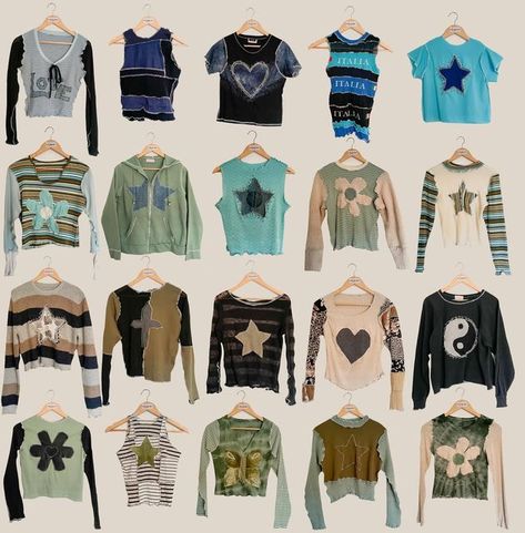 Thrift Flip Clothes Grunge, Grunge Sewing Ideas, Sewing Ideas Y2k, Sweater Diy Upcycle, Grunge Thrift Flip, Diy Y2k Clothes Grunge, Grunge Shirt Diy, Alt Thrift Flip, Sewing Y2k Clothes