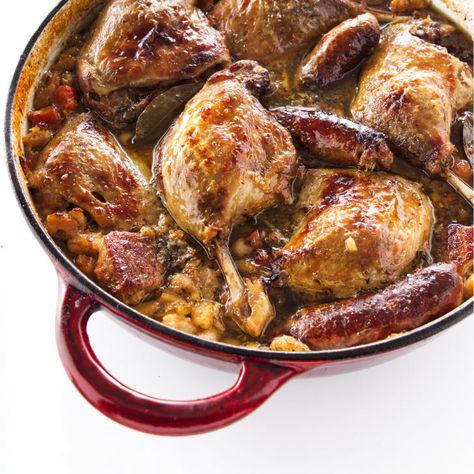 Cassoulet with Duck, Sausage and Pork Cassoulet Recipe Easy, French Cassoulet Recipe, Duck Leg Recipes, French Cassoulet, Fennel Herb, Sausage Cassoulet, Duck Sausage, Lamb Sausage, Salt Pork