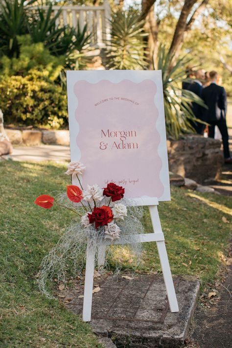 MORGAN Wedding Sign Flowers, Pink Red Wedding, Bride Hair Piece, Country House Wedding, Wedding Canopy, Sydney Wedding, Tiered Wedding Cake, Wedding Welcome Signs, Wedding Signage