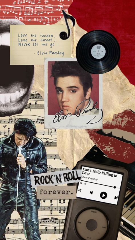 Elvis Presley Backgrounds, Elvis Red Aesthetic, Elvis Presley Collage Wallpaper, Elvis Collage Wallpaper, Elvis Aesthetic Wallpaper, Elvis Presley Aesthetic Vintage, Aesthetic Elvis Presley, Elvis Background, Red Music Aesthetic