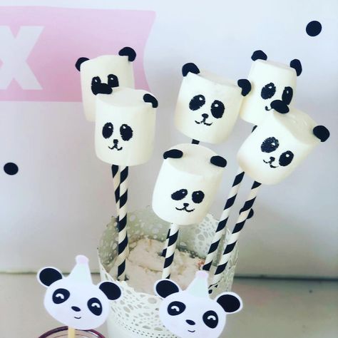 Panda Bear Marshmallow Pops from a Pink Panda Birthday Party on Kara's Party Ideas | KarasPartyIdeas.com Panda Birthday Party Ideas, Panda Party Decorations, Panda Baby Shower Theme, Panda Birthday Theme, Panda Birthday Party Decorations, Panda Bear Cake, Panda Birthday Cake, Panda Themed Party, Bolo Panda