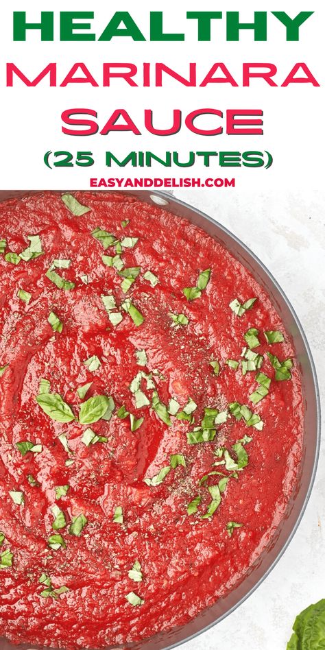 This easy and healthy hearty marinara sauce has a smooth, slightly chunk consistency with a fresh tomato taste, making the best quick sauce for spaghetti, pizza, meats, and fish, and also as a dipping sauce. It is keto, low-calorie, and low-sodium! Healthy Marinara Sauce, Low Sodium Spaghetti Sauce, Easy Marinara Sauce, Marinara Sauce Recipe, Easy Tomato Sauce, Marinara Sauce Homemade, Tomato Pasta Sauce, Homemade Marinara, Low Sodium Recipes