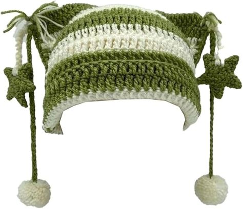 Cat Beanie Beanies Y2k Beanie Knit Hat Grunge Goth y2k Accessories Crochet Hats for Women (Black Green-A) at Amazon Women’s Clothing store Aesthetic Beanies, Crochet Cow Hat, Frog Hat Crochet, Crochet Hats For Women, Beanies Women, Y2k Beanie, Women Grunge, Y2k Hat, Crochet Animal Hats