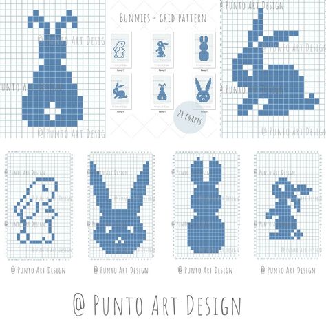 Bunny Design Chart �⋆ Free Grid Pattern ⋆ Punto Art Design Graphghan Patterns, C2c Graphgan, Fair Isle Crochet, Fair Isle Chart, Crochet Graphs, Grid Patterns, Intarsia Knitting, Baby Mobiles, Mosaic Crochet