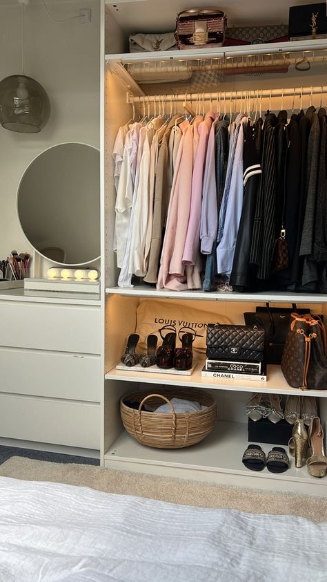 closet, organisation, closet organisation Organised Room Bedrooms, Room Organisation Aesthetic, Cute Closet Aesthetic, Closet Full Of Clothes Aesthetic, Ikea Wardrobe Organisation, Clean Closet Aesthetic, Dream Wardrobe Aesthetic, Organised Closet, Wardrobe Interior Layout