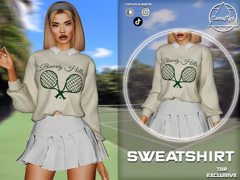 The Sims Resource - SET 386 - Sweatshirt with collar Sims 4 Hoodie Accessory, Sims 4 Tennis Outfit, Sims 4 Sweatshirt, Sims 4 Cc Sweatshirt, Sims 4 Resource, Cc Eyes, Sweatshirt With Collar, Givenchy Sweater, Sims 4 Cheats