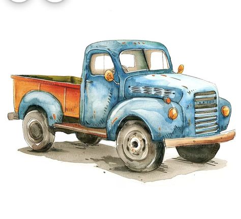 How To Draw A Truck, Old Truck Drawings, Blue Pickup Truck, Sticker Images, Truck Drawing, Cartoon Cars, Old Truck, Antique Trucks, Painted Ornaments