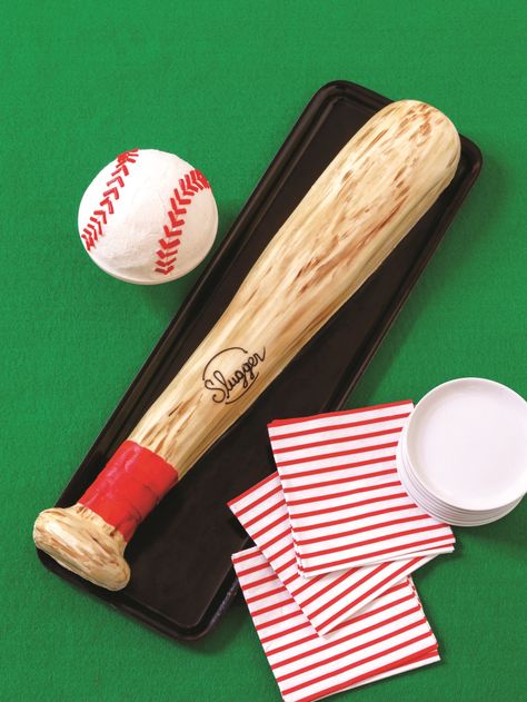 Baseball Bat Cake, Snacking Cakes, Bat Cake, Bat Template, Father's Day Cake, Baseball Cake, Red Licorice, Mini Chef, Up Cake