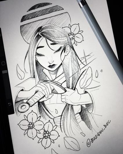 64 Best Ideas Tattoo Disney Mulan Beautiful - - Tattoo Disney, Disney Sleeve, Disney Mulan, Disney Drawings Sketches, Mulan Disney, Butterfly Tattoos, Disney Art Drawings, Princess Drawings, Disney Sketches