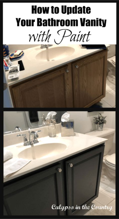 Remodeling A Bathroom, Painted Vanity Bathroom, Painting Bathroom Cabinets, Painted Bathroom, Vanity Makeover, Diy Bathroom Makeover, Bathroom Vanity Makeover, Painted Vanity, Vanity Bathroom