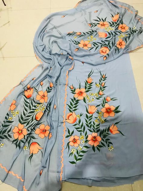 Hand Painting Suits Punjabi, Suit Painting Designs Punjabi Easy, Punjabi Suit Painting Design, Suit Painting Designs Punjabi, Paint Suit Design For Women, Dupatta Painting, Suit Painting, Dress Designs For Stitching, Suit Punjabi