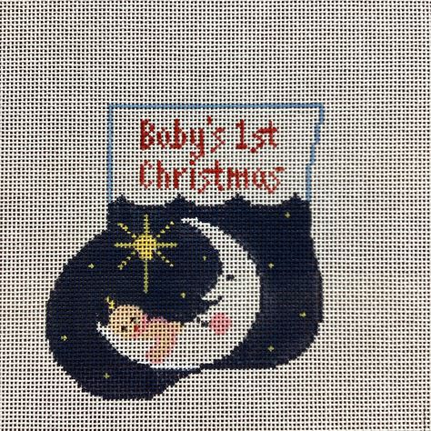 Baby's First Christmas Mini Sock Canvas Baby Needlepoint, Christmas Needlepoint, Needlepoint Christmas, Baby's First Christmas, Christmas Minis, Needlepoint Canvases, Babies First Christmas, First Christmas, Needlepoint