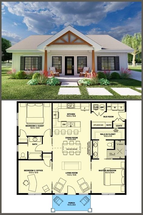 Casas Country, Covered Entry, Entry Porch, Shed Home, American House, Porch Flooring, Built In Bench, House Blueprints, Bedroom House Plans