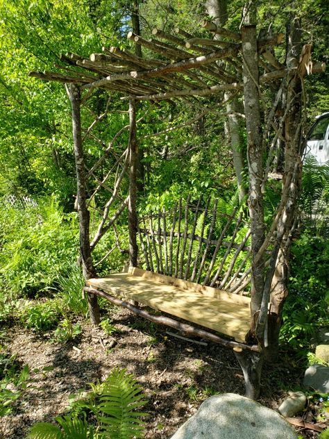 Tree Branch Furniture Diy, Garden Bench Under Tree, Driftwood Bench, Bench Around Trees, Twisted Branches, Land Ideas, Garden Board, Garden 2023, Tree Bench