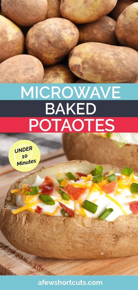 Short on time? Try this easy Microwave Baked Potato Recipe and have a buttery soft baked potato in under 10 minutes. | @AFewShortcuts #recipes #glutenfree #microwave #sidedish #potato Microwave Baked Potatoes, Microwave Baked Potato, Broccoli Sauce, Baked Potato Microwave, Perfect Baked Potato, Microwave Baking, Making Baked Potatoes, Potatoes In Microwave, Cheesy Broccoli