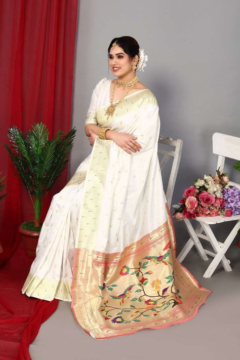 White Paithani, Paithani Silk Saree, Saree Trends, Zari Work, Saree Look, Blouse Length, Blouse Fabric, Wedding Wear, Saree Collection