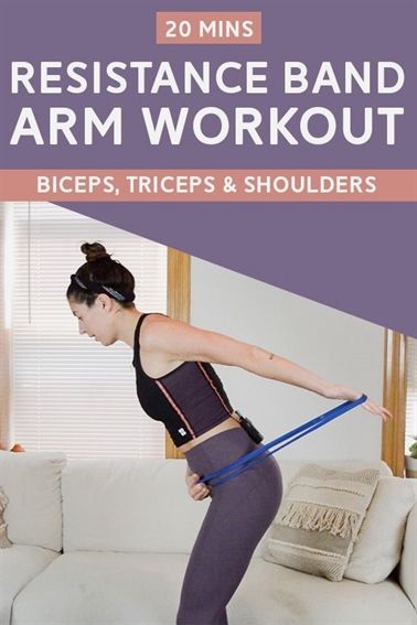 Resistance Band Arm Workout - Triceps, Biceps Shoulders | 20-minute upper body workout with a resistance band loop. Biceps, triceps and shoulders are the focus. Video included! #resistancetraining #armworkout #resistanceband #workoutvideo Wrist Friendly Arm Workout, Mini Band Arm Workout, Banded Arm Workouts, Arm Exercises With Resistance Bands, Resistance Band Exercises For Arms, Band Arm Workout, Focus Video, Resistance Band Arms, Resistance Band Arm Workout