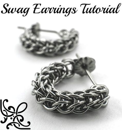 Swag Full Persian Chainmaille Earring Tutorial pdf – Unkamen Supplies Persian Chainmaille Tutorial, Chainmaille Ring, Chainmail Earrings, Chainmaille Tutorial, Diy Wire Earrings, Earring Kit, Pendant Tutorial, Chainmaille Bracelet, Types Of Earrings