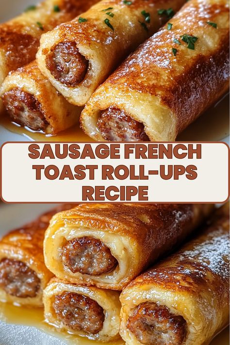 Add a fun twist to breakfast with Sausage French Toast Roll-Ups! These easy-to-make roll-ups feature juicy sausage links wrapped in soft bread, dipped in a cinnamon-spiced egg mixture, and cooked to golden perfection. Ideal for busy mornings or weekend brunch, they’re delicious on their own or served with a side of maple syrup for dipping. Best Homemade Breakfast, Breakfast Ideas Recipes Mornings, Healthy Breakfast Ideas With Sausage, Breakfast With Link Sausage, Breakfast Sausage Dishes, Breakfast Recipes For 2 People, Recipes With Sausage Links Breakfast, Best Breakfast Sausage Recipe, Egg Breakfast Ideas Easy